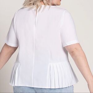 ELOQUII White Casual Top Crew Neck Short Sleeve Pleated Summer Oversized Blouse